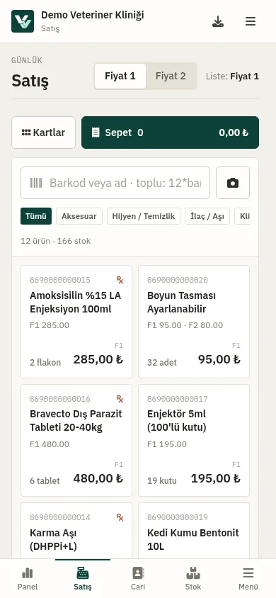 VerimVet telefon satış ekranı